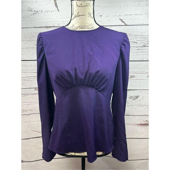 Express medium purple long sleeve pullover blouse with peplum type bottom - 3096 - Picture 1 of 4